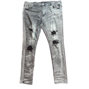 Serenade Mens 38 Fit 40x32 Gray Distressed Denim Skinny Fit Jeans * See Photos *